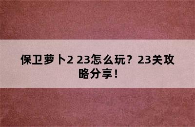 保卫萝卜2 23怎么玩？23关攻略分享！